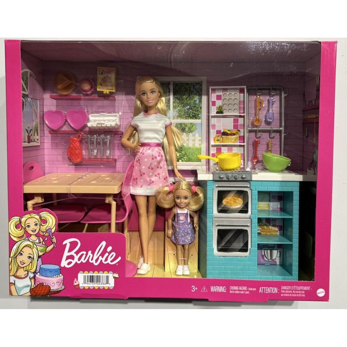 2021 Barbie Kitchen Baking Set 2 Fashion Dolls Accessories Table Chairs Chelsea