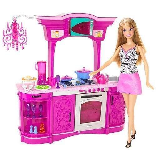 Barbie Kitchen Play Set Glam Kitchen and Doll 2009 Mattel No. N4893 Nrfb