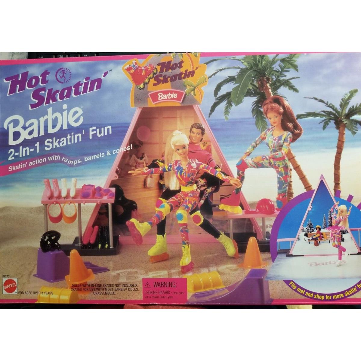 Barbie 2-in-1 Hot Skatin` Fun Shop by Mattel with Ramps Barrels Cones