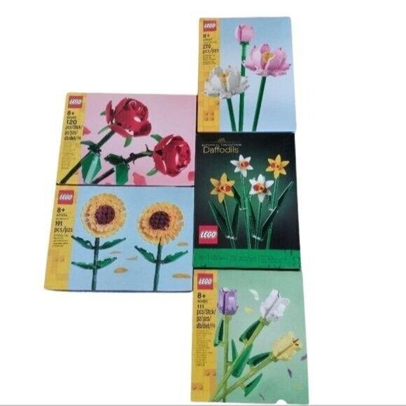 Lego 40460 Roses 40461 Tulips 40524 Sunflowers 40646 Daffodils 40647 Lotus
