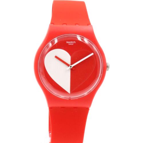 Swiss Swatch In Case Of Love Half 3 White Red Silicone Watch 44mm SO29Z112