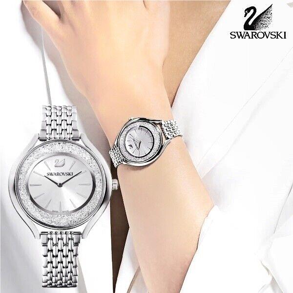 Swarovski 5519462 Crystalline Aura Quartz Oval Stainless Steel Women`s Watch - Dial: Silver, Band: Silver, Bezel: Silver