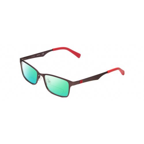 Guess GU9143 Unisex Designer Polarized Bifocal Sunglass in Bronze Brown Red 48mm Green Mirror