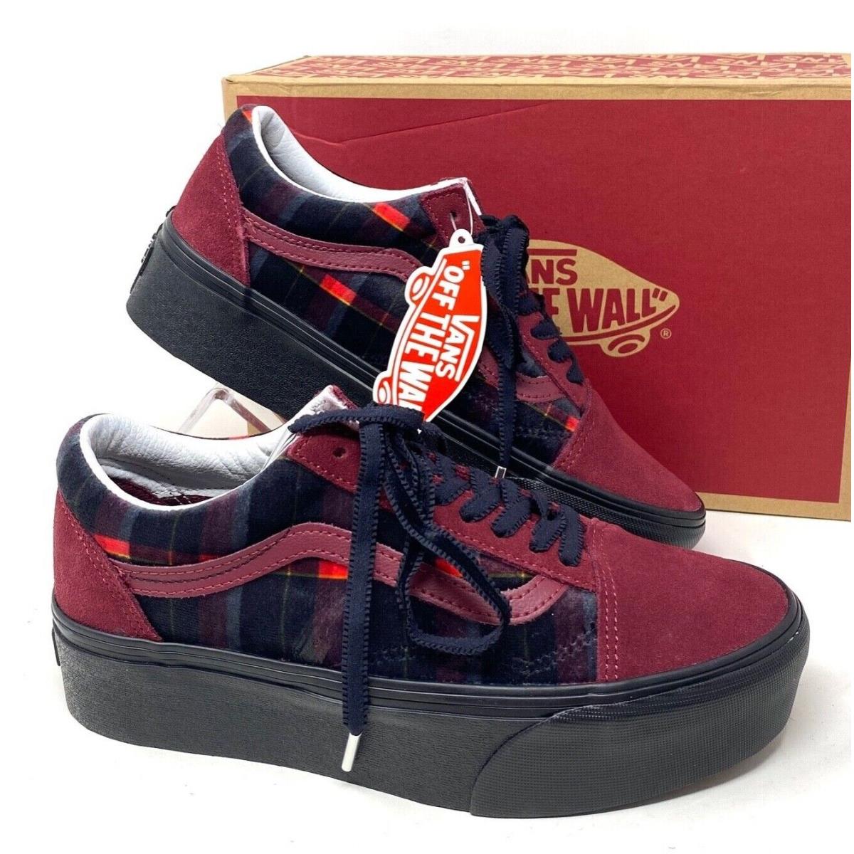 Vans Old Skool Platform Shoes Black Red Suede Women Size Low Velvet VN0A7Q5M02Y