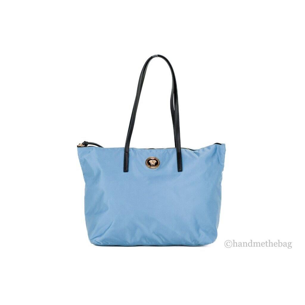 Versace Portuna Medusa Medium Cornflower Blue Nylon Leather Tote Bag Purse