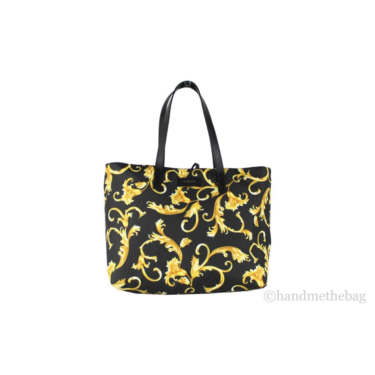 Versace Large Black and Gold Print Nylon Stampato Tote Bag Shoulder Purse