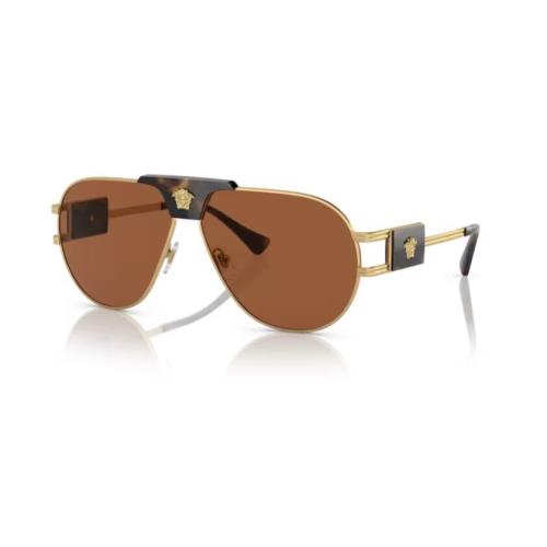 Versace 0VE2252 147073 - Gold / Dark Brown Polished Havana Men`s Sunglasses - Frame: Gold, Lens: Dark Brown