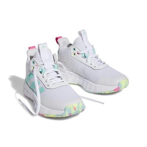 Girl`s Shoes Adidas Kids Own The Game 2.0 Little Kid/big Kid - Footwear White/Flash Aqua/Lucid Pink