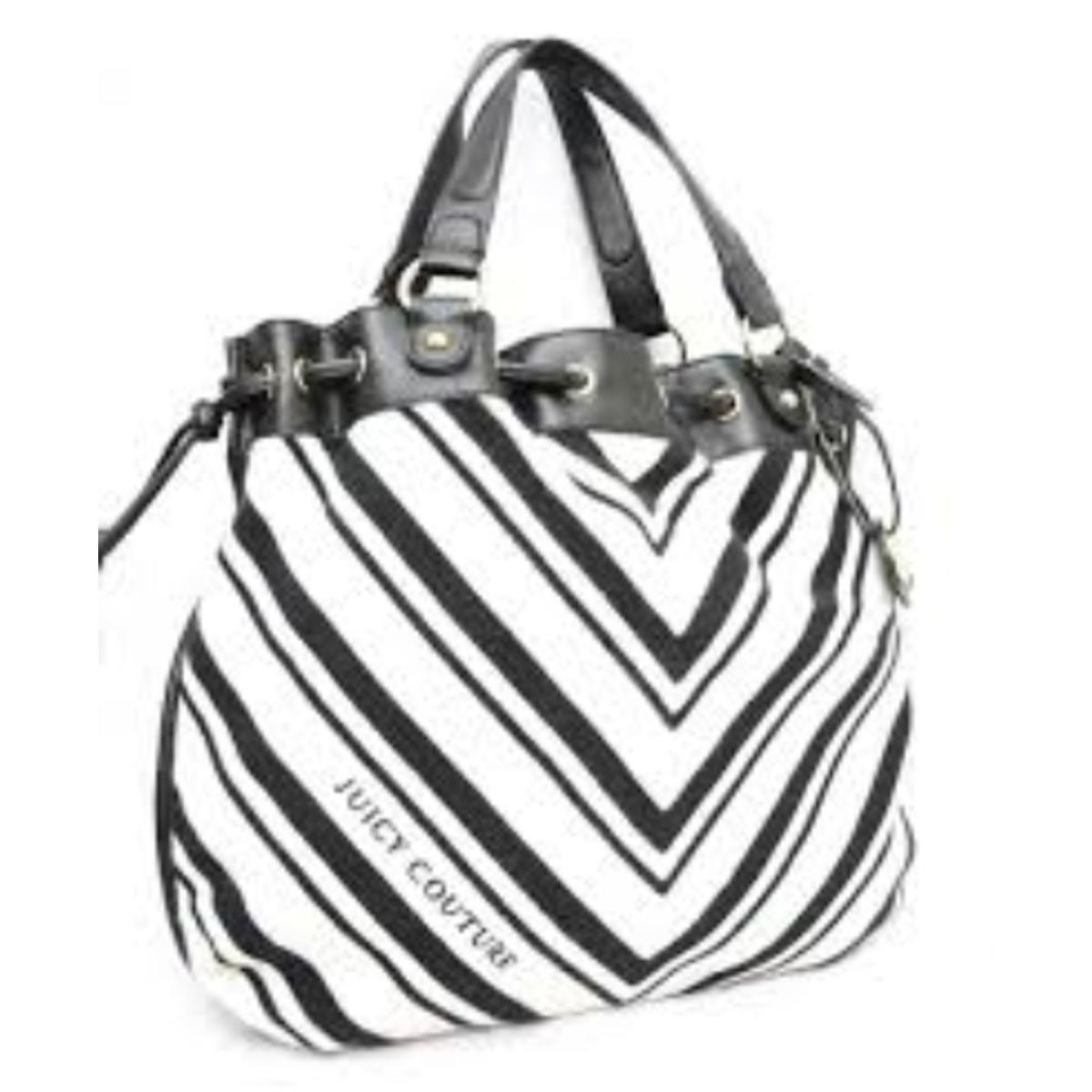 Juicy Couture Handbag Black White Zebra Striped Shoulder Purse Leather Terry