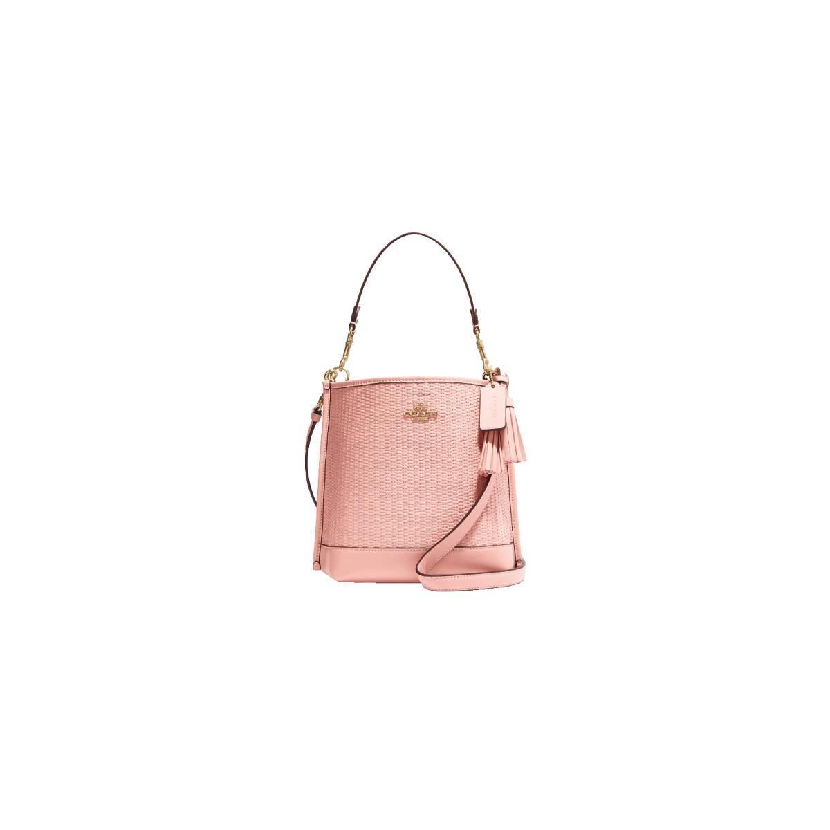 Coach Mollie 22 Bucket Pink Straw Crossbody Bag