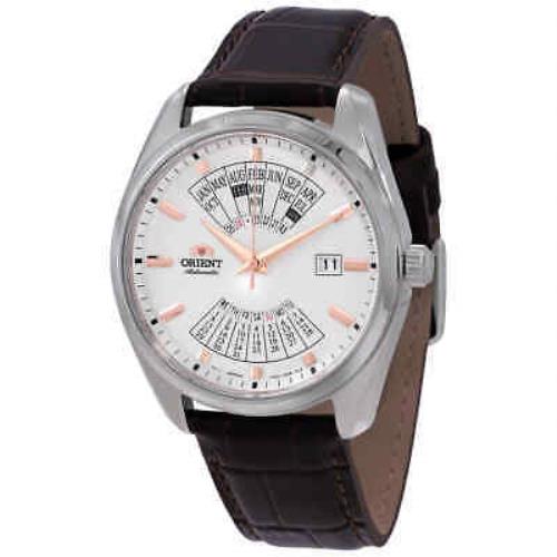 Orient Multi Year Automatic White Dial Men`s Watch RA-BA0005S10B - Dial: White, Band: Brown, Bezel: Silver-tone