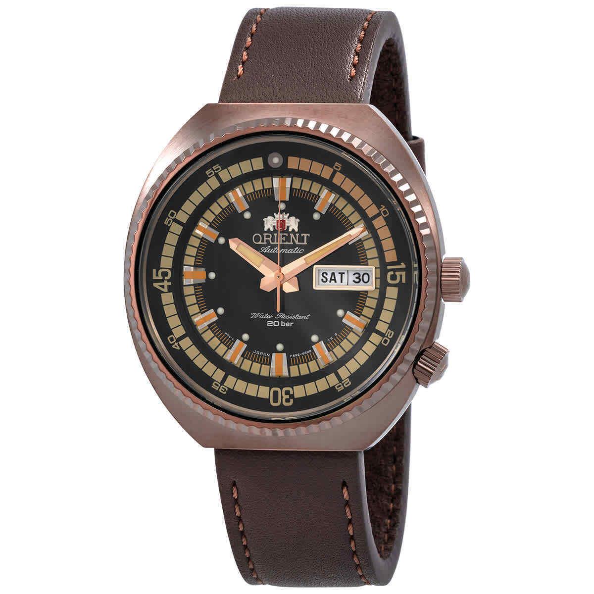 Orient Neo Classic Sports Automatic Black Dial Men`s Watch RA-AA0E06B19B - Dial: Black, Band: Brown, Bezel: Rose Gold-tone