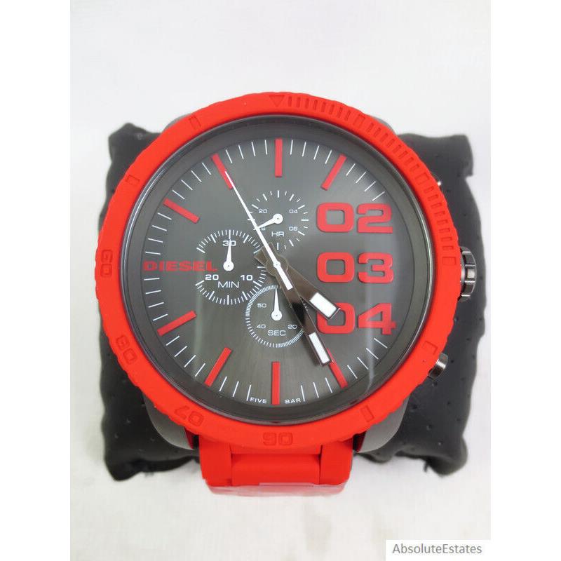Diesel Mens Double Down 51 Chronograph Black Red Silicone Watch DZ4289