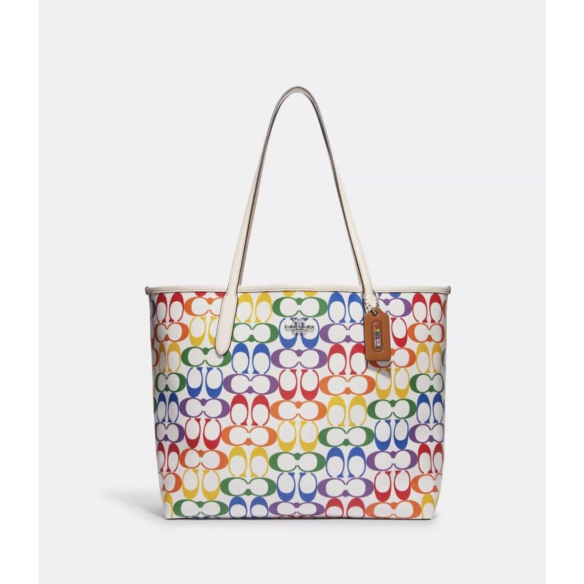 Coach City Tote in Rainbow Signature Canvas Silver/chalk Multi Last One