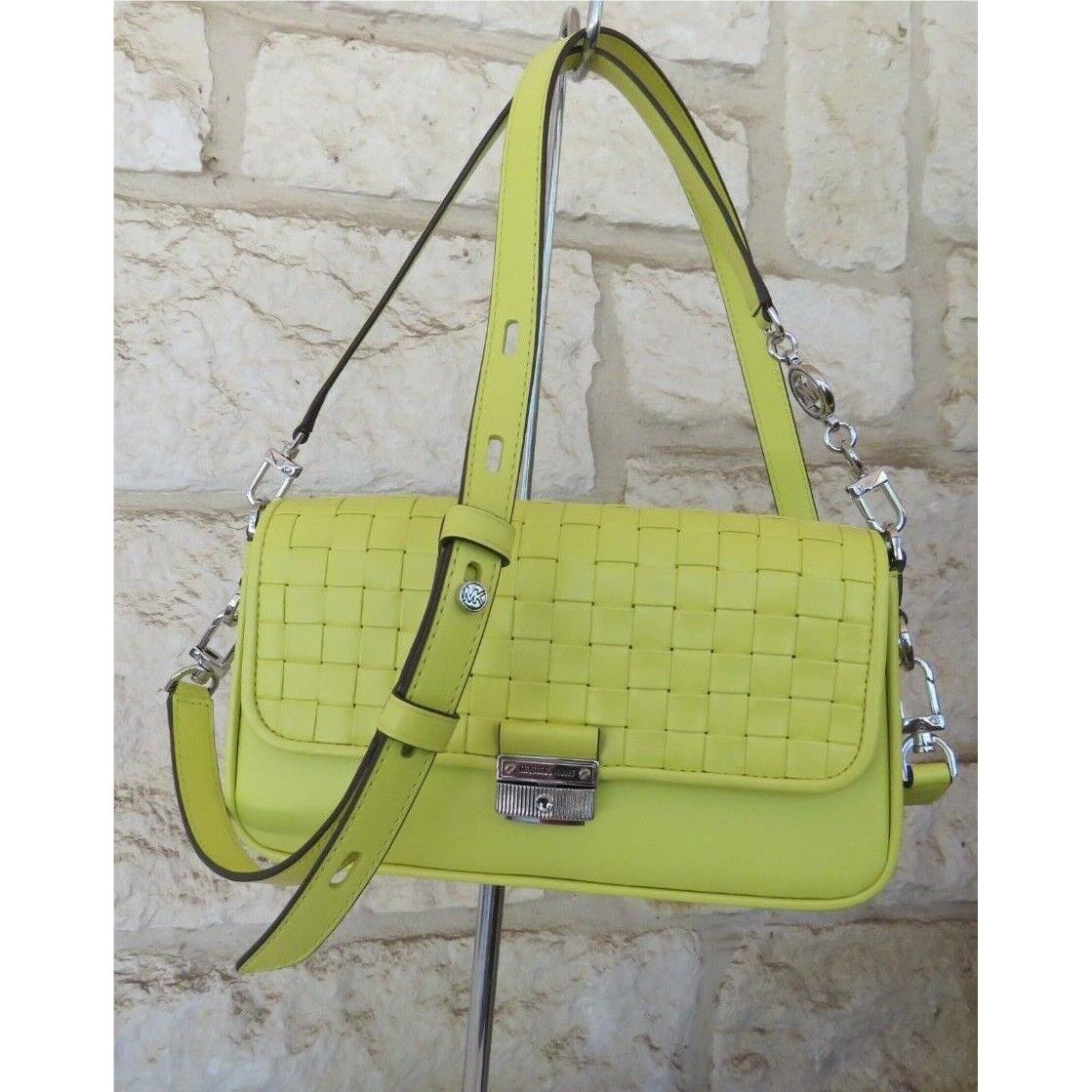 Michael Kors Bradshaw Woven Leather X-body/handbag or Set Rare Bright Limelight