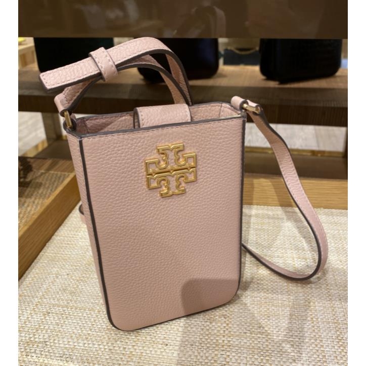 Tory Burch Britten Pebble Leather Phone Crossbody Bag Pink