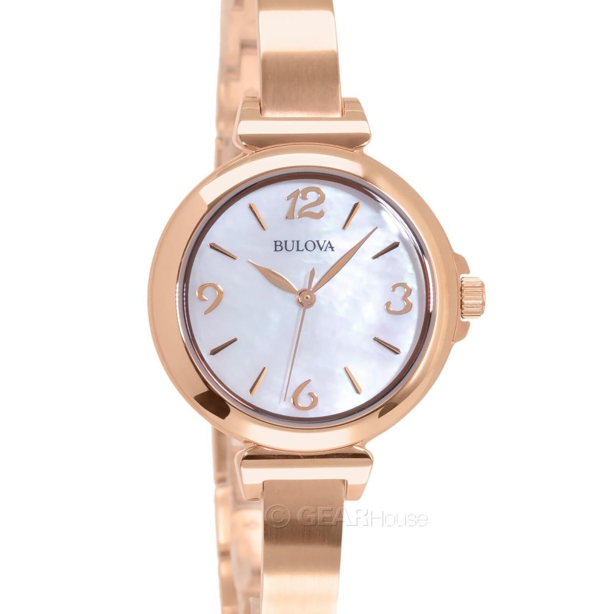 Bulova Womens Rose Gold Half Bangle Watch Mother of Pearl Dial 8-Inch Band