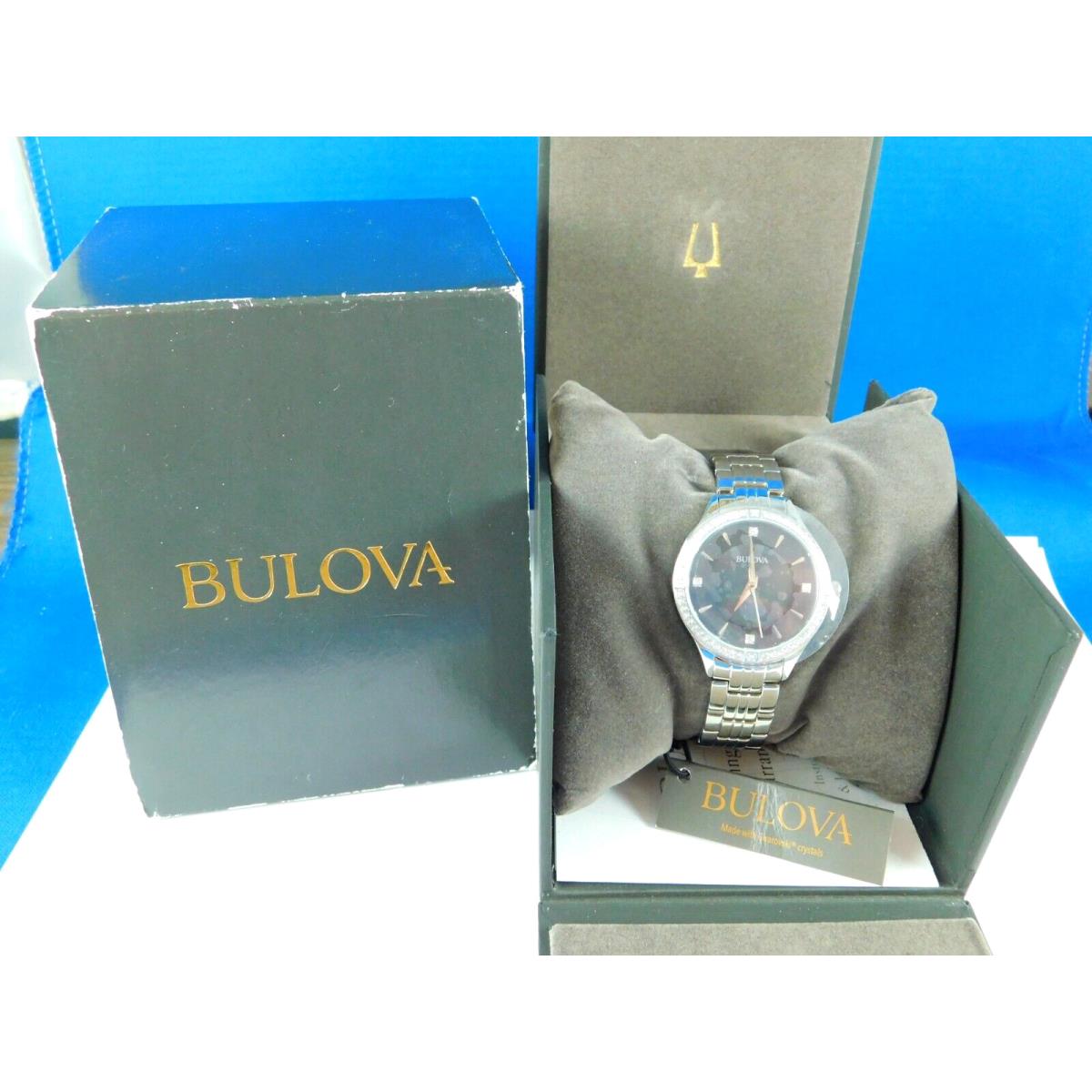 Bulova 96L281 Swarovski Diamond Crystals Bezel Mop Dial Ladies Wristwatch