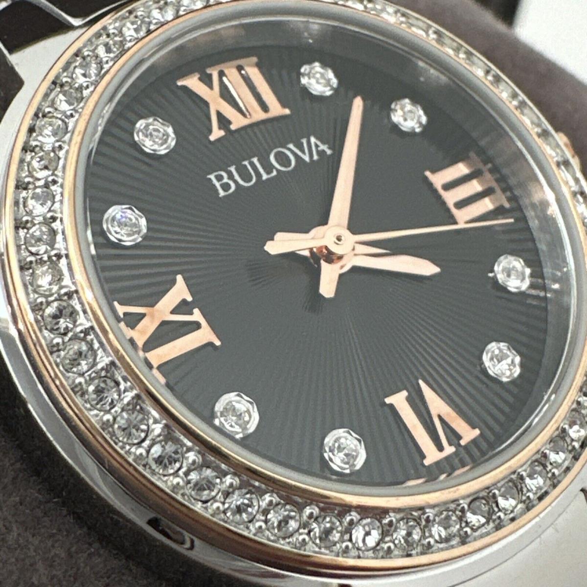 Bulova Women`s Quartz Swarovski Crystal Accents Two-tone Band Watch 28MM 98L272 - Dial: Black, Band: Multicolor, Bezel: Silver