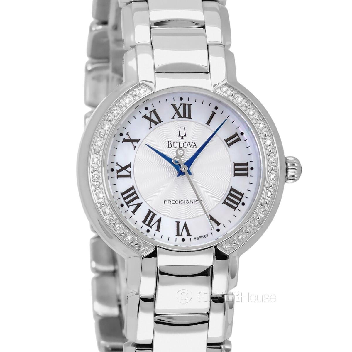 Bulova Precisionist Womens 24 Diamonds Dress Watch Mop Dial Stainless Steel Band