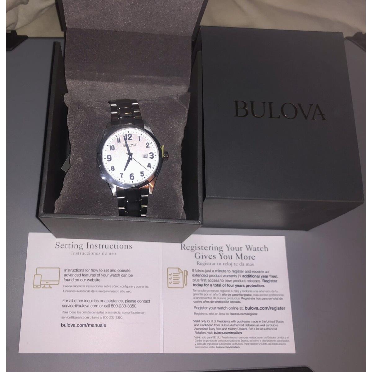 Bulova Watch Grad Dad Father Quartz Stainless Silver Calendar 40mm 96B300