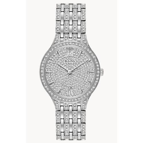Bulova Crystal Silver Dial Ladies Watch 96L243 - Dial: Silver, Band: Silver, Bezel: Silver