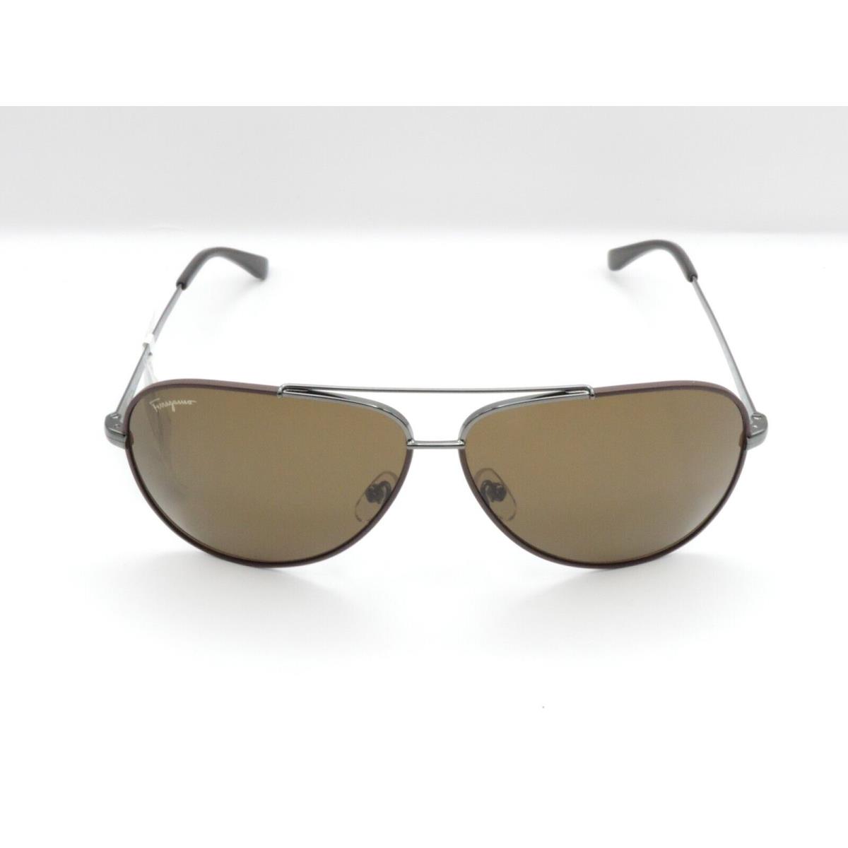 Salvatore Ferragamo SF131S Metal Aviator Sunglasses 067 Shiny Gunmetal Cocoa