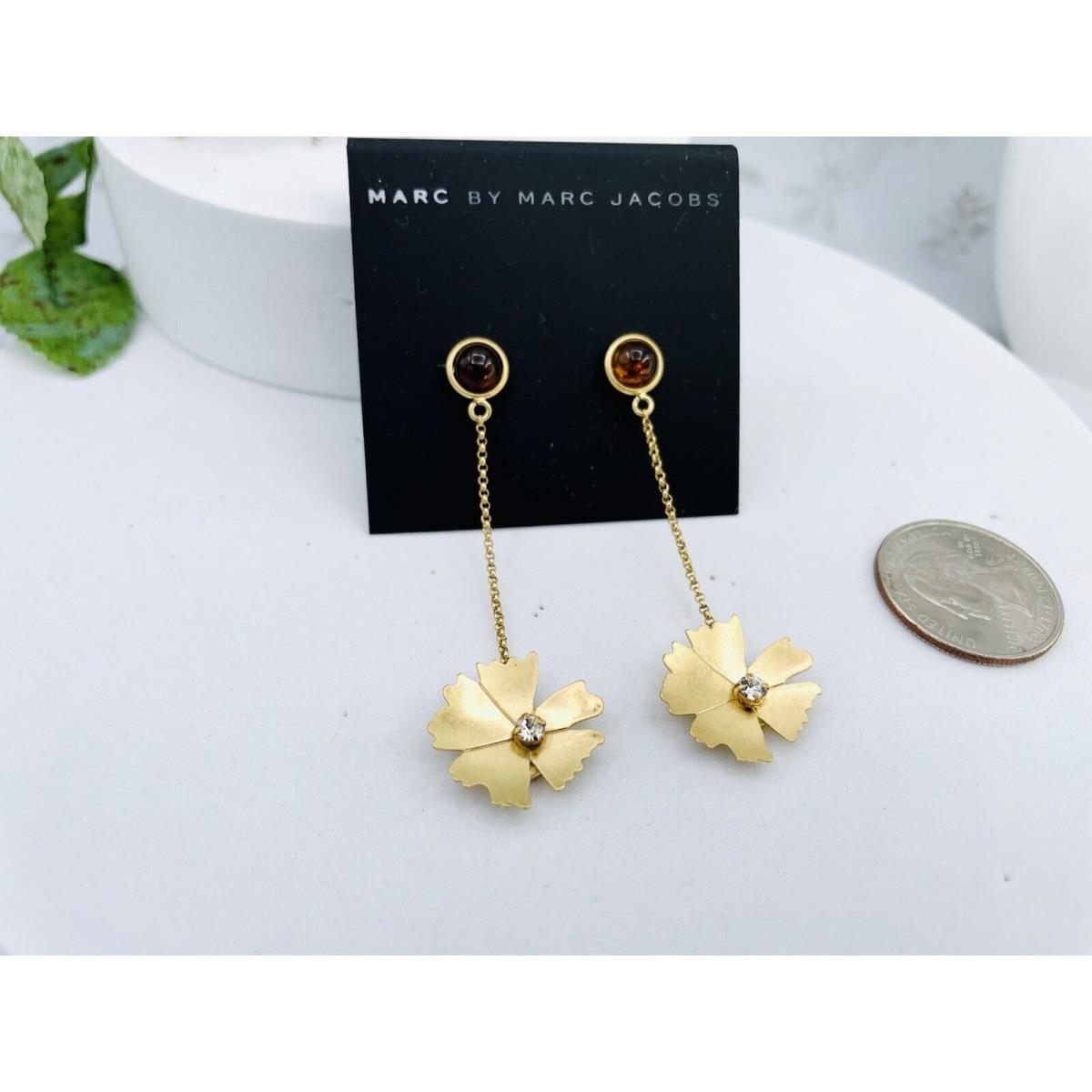 Marc By Marc Jacobs Vintage Gold Tone Flower Statement Hook Drop Earrings