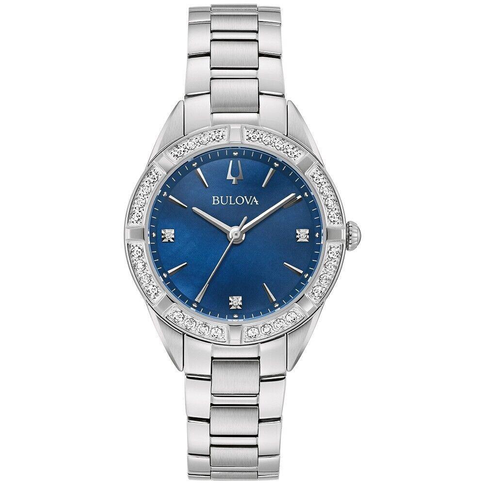 Bulova Women`s Classic Quartz Gemmed Silver Stainless Steel Watch 35 MM 96R243