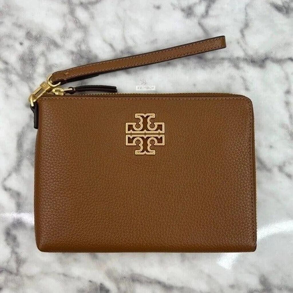 Tory Burch Britten Large Zip Pouch Wristlet Black 146372 Brown