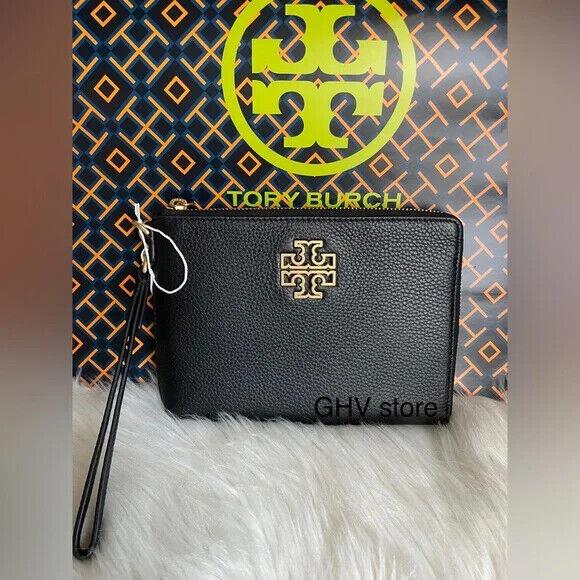 Tory Burch Britten Large Zip Pouch Wristlet Black 146372 Black