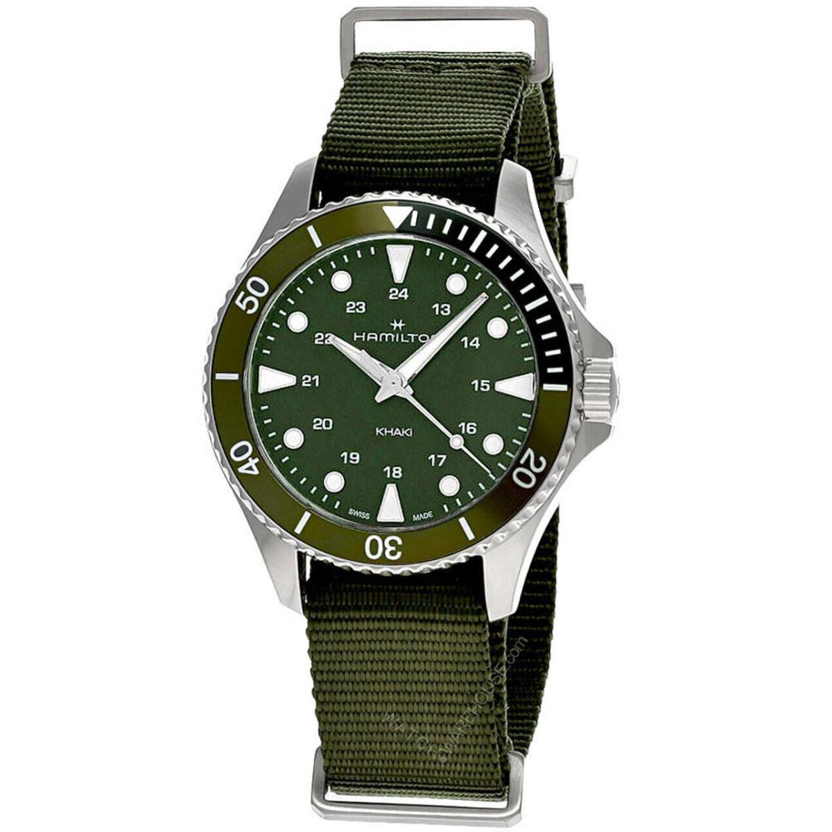 Hamilton Khaki Navy Scuba 37MM Quartz Green Dial Men`s Watch H82241961 - Dial: Green, Band: Green, Bezel: Green