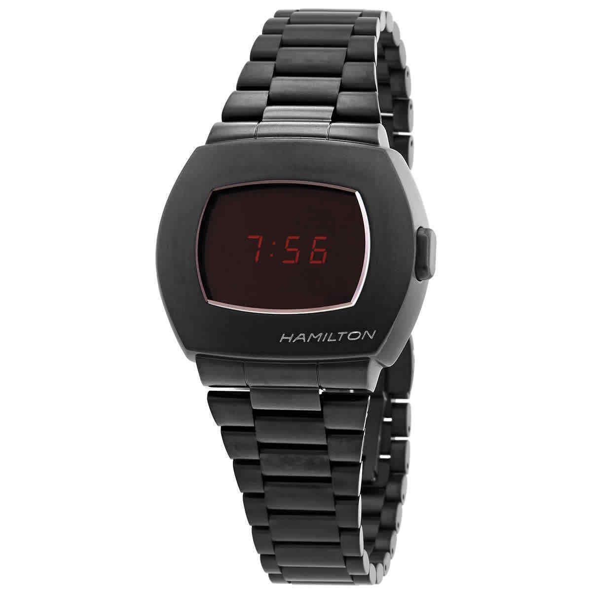 Hamilton American Classic Psr Quartz Digital Black Dial Men`s Watch H52404130 - Dial: Black, Band: Black, Bezel: Black