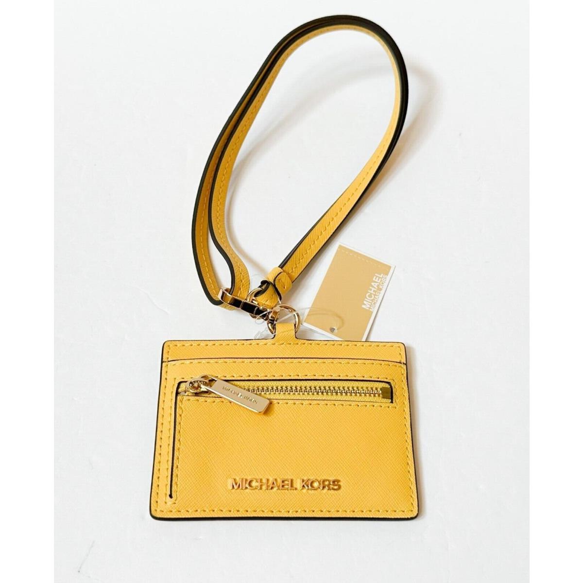 Michael Kors Jet Set Travel East West ID Card Case Wallet Lanyard Leather DAFFODIL