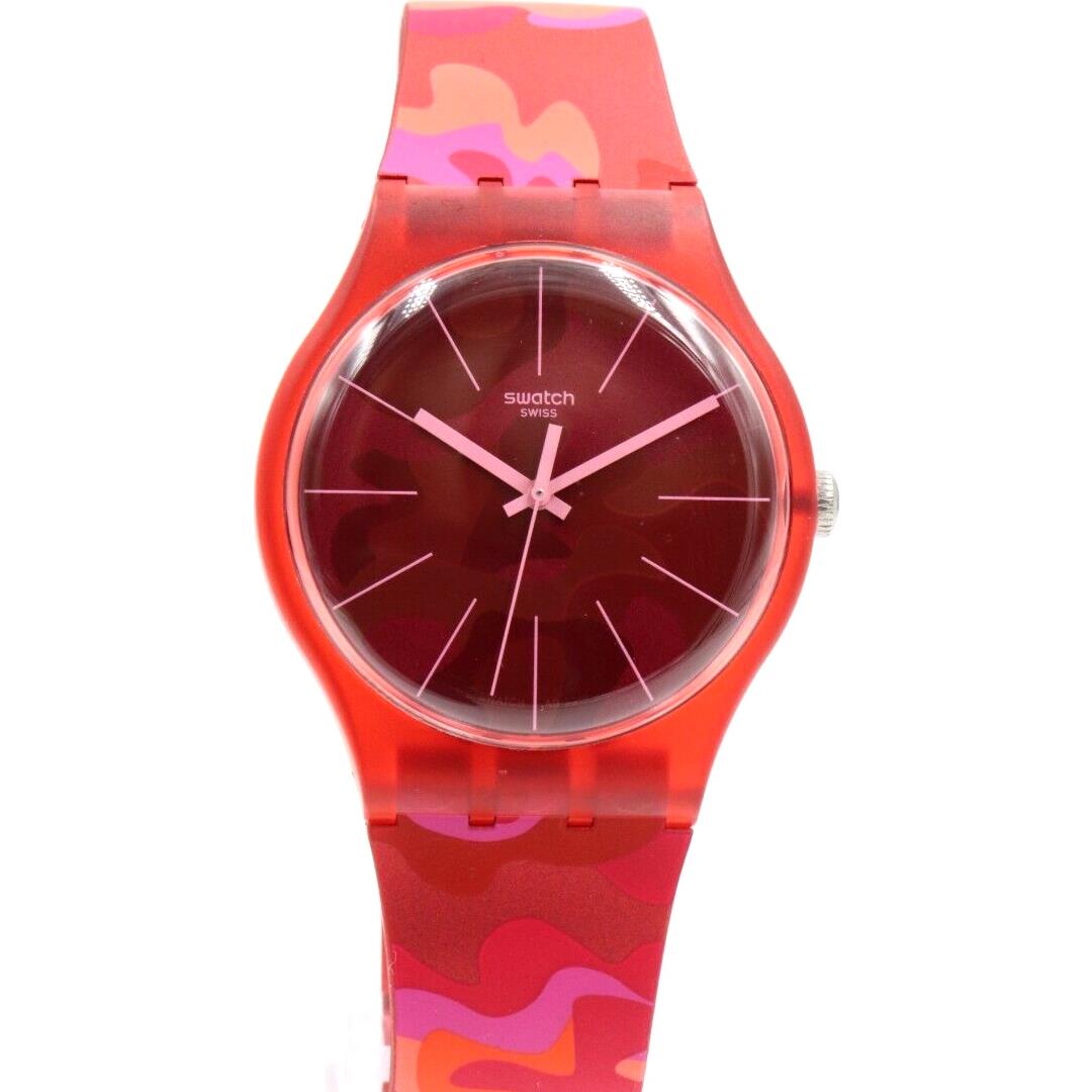 Swiss Swatch Originals Essentials Camouflash Red Silicone Watch 41mm SUOR116