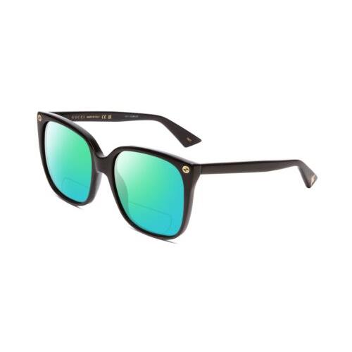Gucci GG0022S Lady Cateye Polarized Bifocal Sunglasses Black Gold 57mm 41 Option Green Mirror