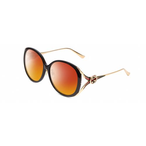 Gucci GG0226SK Women Oval Polarized Sunglasses Black/gold 60mm Choose Lens Color Red Mirror Polar