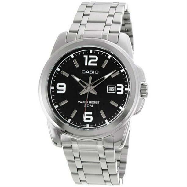 Casio MTP1314D-1A Men`s Enticer Analog Silver Stainless Steel Watch - Black Dial, Silver Band, Silver Bezel
