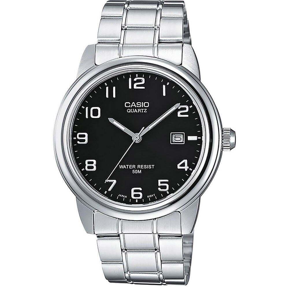 Casio MTP1221A-1A Men`s Collection Analogue Silver Stainless Steel Band Watch - Dial: Black, Band: Silver, Bezel: Silver