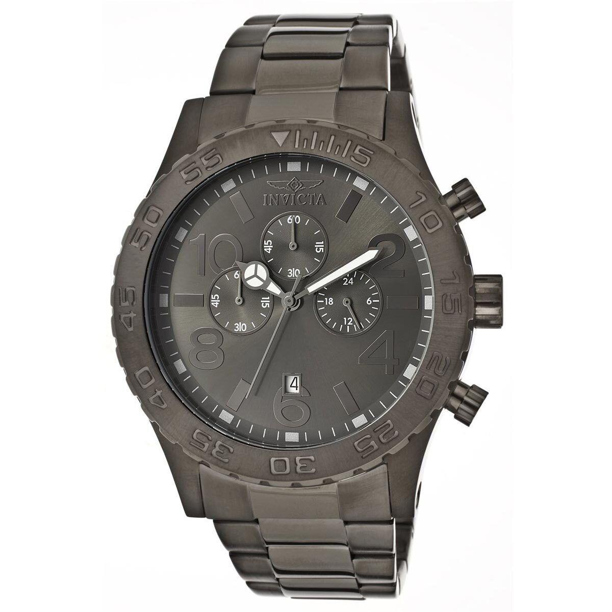 Invicta 1272 Men`s Black Ion Plated Steel Black Dial Chrono Watch - Dial: Black, Band: Gunmetal