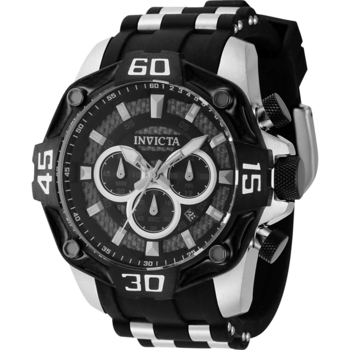 Invicta Men`s Watch Pro Diver Quartz Chronograph Black and Silver Strap 44704