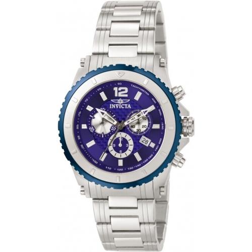 Invicta 1009 Men`s Specialty Watch Chronograph SS Blue and Silver-tone Dial - Blue Dial, Silver Band, Blue Bezel