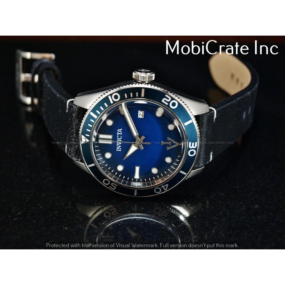 Invicta Men`s 44mm Vintage Automatic Top Hat Crystal Blu DL Leather Strap Watch