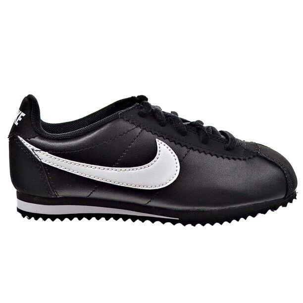 Nike Boys Cortez 749483-001 Black Leather Low Top Sneaker Shoes Size 3Y - Black