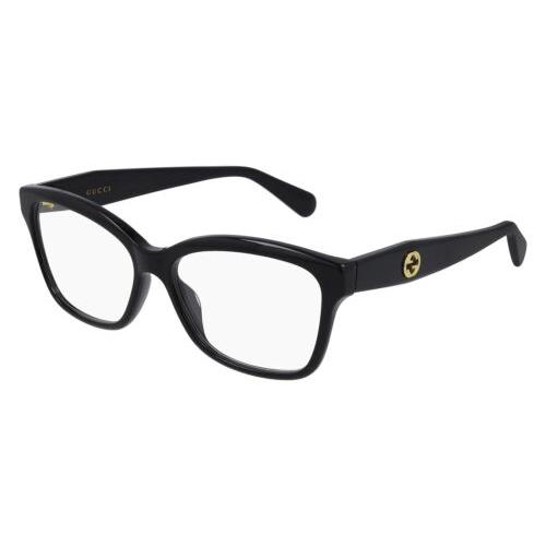 Gucci GG0798O-004 Gloss Black Gold Logo 55 mm Women`s Designer Eyeglasses Frame