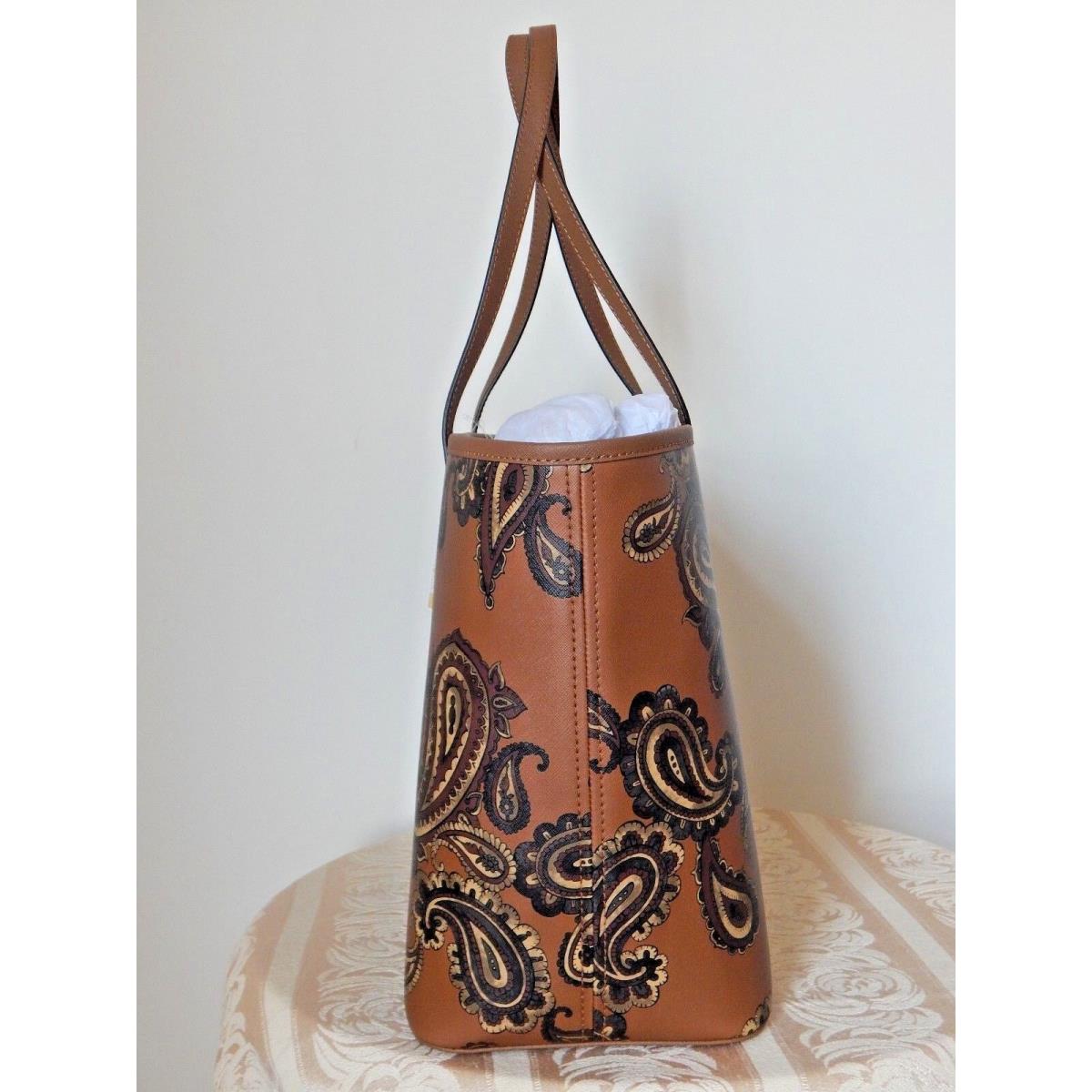 Michael Kors Emry Paisley Print Luggage Brown Top Zip Large Tote Bag