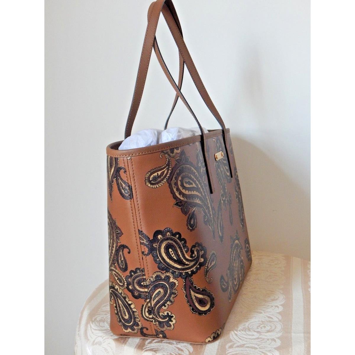 Michael Kors Emry Paisley Print Luggage Brown Top Zip Large Tote