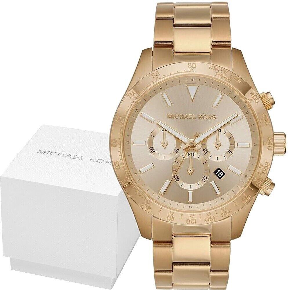 Michael Kors 45mm MK8782 Mens Watch Layton Gold Stainless Steel Case Gold Dial