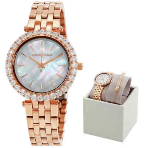 Michael Kors Darci Quartz Crystal Mop Dial Ladies Watch and Steel Bracelet Set - Dial: , Band: Rose Gold-tone