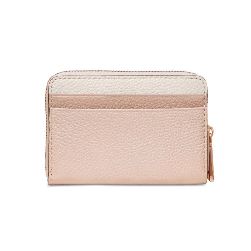 Michael Kors L3605 Pink Tricolor Leather Zip Around Coin Card Wallet Women`s